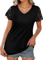 Desol Womens Summer Lace Tops Trendy 2025 Short Sleeve Tshirts Shirts Business Casual V Neck Blouses Summer Clothes - Image 3