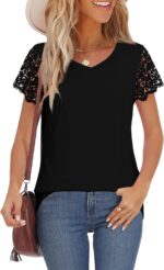 Desol Womens Summer Lace Tops Trendy 2025 Short Sleeve Tshirts Shirts Business Casual V Neck Blouses Summer Clothes - Image 4