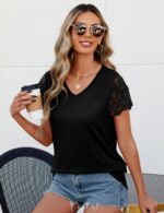 Desol Womens Summer Lace Tops Trendy 2025 Short Sleeve Tshirts Shirts Business Casual V Neck Blouses Summer Clothes - Image 5