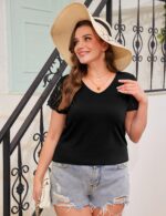 Desol Womens Summer Lace Tops Trendy 2025 Short Sleeve Tshirts Shirts Business Casual V Neck Blouses Summer Clothes - Image 6