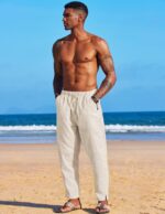 COOFANDY Men's Linen Harem Drawstring Pants Casual Elastic Waist Lightweight Trouser Hippie Summer Beach Yoga Pants - Image 4