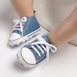 Unisex Baby Boys Girls Shoes, Newborn Infant Non-Slip Canvas Denim High Top Sneakers, Toddler First Walkers Shoes - Image 3