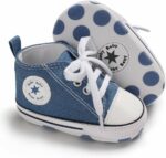 Unisex Baby Boys Girls Shoes, Newborn Infant Non-Slip Canvas Denim High Top Sneakers, Toddler First Walkers Shoes - Image 4