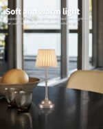 KDG Cordless LED Table Lamp Set of 2, Portables Fabric Shade Desk Lamps, 4000mAh Rechargeable Battery Powered Lighting, Dimmable Light for Dining Room, Bedroom, Bedside, Night Light, Balcony (Nickel) - Image 4