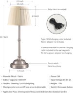 KDG Cordless LED Table Lamp Set of 2, Portables Fabric Shade Desk Lamps, 4000mAh Rechargeable Battery Powered Lighting, Dimmable Light for Dining Room, Bedroom, Bedside, Night Light, Balcony (Nickel) - Image 6