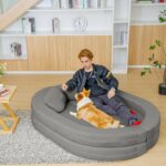 3-in-1 Folding Sofa Bed with Pillow, Memory Foam Bean Bag Chair, Large Convertible Couch for Adults Play Together, Bedroom, Living Room, Apartment（Grey） - Image 5