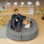 3-in-1 Folding Sofa Bed with Pillow, Memory Foam Bean Bag Chair, Large Convertible Couch for Adults Play Together, Bedroom, Living Room, Apartment（Grey） - Image 8