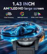 DREMAC 48mm Rugged Military Smart Watches for Men - GPS/Barometer/Altimeter/Compass, 1.43" Amoled Display, LED Flashlight,100+ Sports Modes Fitness Tracker, Compatible iOS Android, Full Black - Image 3