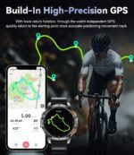 DREMAC 48mm Rugged Military Smart Watches for Men - GPS/Barometer/Altimeter/Compass, 1.43" Amoled Display, LED Flashlight,100+ Sports Modes Fitness Tracker, Compatible iOS Android, Full Black - Image 4