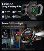 DREMAC 48mm Rugged Military Smart Watches for Men - GPS/Barometer/Altimeter/Compass, 1.43" Amoled Display, LED Flashlight,100+ Sports Modes Fitness Tracker, Compatible iOS Android, Full Black - Image 5