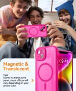 CANSHN Magnetic for iPhone 14 Case, Upgraded [Full Camera Protection] [Compatible with Magsafe] [Translucent Matte] Shockproof Protective Phone Case for iPhone 14 6.1" - Hot Pink - Image 4