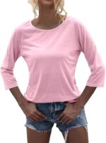 Danedvi Women Fashion O-Neck 3/4 Sleeve T Shirt Solid Casual Basic Tops - Image 3
