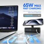 115W USB Charging Station Power Strip, 11-in-1 USB C Charger Block, 2AC Outlets with 8USB Ports(4USB-C), 5FT Flat Plug Extension Cord, Fast Charging Desktop Charger for Home Office Dorm Room, Black - Image 4