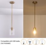 Brass Pendant Lights Kitchen Island,Modern Farmhouse Clear Glass Pendant Light,Gold Light Fixture Kitchen Pendant Mini Hanging Light Fixture for Sink (Brass 2 Pack stem Rod) - Image 5