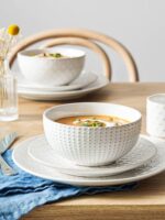 LE TAUCI Dinnerware Sets 12 PCS, Ceramic Plates and Bowls Set, Suit For Housewarming (10" Dinner Plate + 8" Salad Dish + 26 oz Cereal Bowl) x 4, Oven safe - Arctic White - Image 3