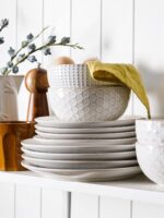LE TAUCI Dinnerware Sets 12 PCS, Ceramic Plates and Bowls Set, Suit For Housewarming (10" Dinner Plate + 8" Salad Dish + 26 oz Cereal Bowl) x 4, Oven safe - Arctic White - Image 6