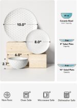LE TAUCI Dinnerware Sets 12 PCS, Ceramic Plates and Bowls Set, Suit For Housewarming (10" Dinner Plate + 8" Salad Dish + 26 oz Cereal Bowl) x 4, Oven safe - Arctic White - Image 7