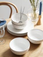 LE TAUCI Dinnerware Sets 12 PCS, Ceramic Plates and Bowls Set, Suit For Housewarming (10" Dinner Plate + 8" Salad Dish + 26 oz Cereal Bowl) x 4, Oven safe - Arctic White - Image 9