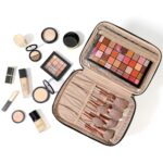 NISHEL Large Double Layer Travel Makeup Bag Women, Cosmetic Case, Organizer for Travel-Size Accessories Bottles, Brushes, Conditioner, and Skin Care Products, Black - Image 8