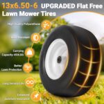 13x6.50-6 Flat Free Tire and Wheel with 3/4" & 5/8" Bearings, 13x6.50-6 Lawn Mower Tires for Zero Turn Mower, Riding Lawn Mower for Commercial Grade Lawn, Garden, 4"-7.2" Centered Hub (2 Pack) - Image 6
