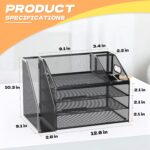 DocNest 4 Tier Paper Letter Tray File Organizer, Mesh Desk File with Handle, Workspace Desk Organizers with Pen Holder, Office Organization Storage Accessories - Black - Image 3