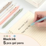 Gel Pens, 5 Pcs 0.5mm Retractable Quick Dry Black Ink Fine Point Rolling Ball Gel Pen, Smooth Writing No Bleed for Journaling Note Taking, Home School Office Supplies - Image 9
