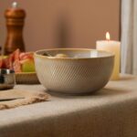 Stoneware Dinnerware Sets for 4, 12-Piece Scratch Resistant Plates and Bowls Set, Dishwasher and Microwave Safe Ceramic Dishes Set, Ribbed, Sculpted Dune - Image 6