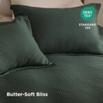 Bedsure Luxury Waffle Duvet Cover Queen Size - Textured Duvet Cover Set, Soft, Breathable Bedding Set (90"x90") with 2 Pillow Shams for All Season, Forest Green, Comforter Not Included - Image 3