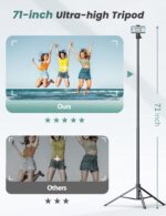 71''/180cm Phone Tripod & Selfie Stick, Portable Travel Stand for Video Recording, Travel Tripod for iPhone/Cell Phone with Detachable Remote, Compatible with Smartphones, DSLR - Image 3