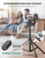 71''/180cm Phone Tripod & Selfie Stick, Portable Travel Stand for Video Recording, Travel Tripod for iPhone/Cell Phone with Detachable Remote, Compatible with Smartphones, DSLR - Image 8
