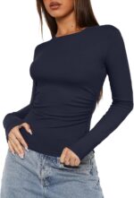 Darong Women's Long Sleeve Crew Neck Shirts Fall Basic Casual Ruched Side Slim Fit T Shirts Tee Tops - Image 4