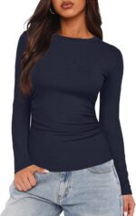 Darong Women's Long Sleeve Crew Neck Shirts Fall Basic Casual Ruched Side Slim Fit T Shirts Tee Tops - Image 5