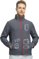 Rouen Mens Golf Raincoat Jacket Zipper Pockets Lightweight Softshell Hooded Water-resistant Spring Fall Outdoor Windbreaker - Image 3