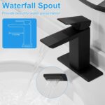 RUMOSE Matte Black Bathroom Faucets Set with Pop Up Drain Single Handle Bathroom Sink Faucet 1 & 3 Hole Waterfall Spout Vanity Faucet Kit with Deck Plate Rv Lavatory Basin Faucet, Stainless Steel - Image 9