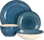 Elama Gia 24 Piece Round Stoneware Dinnerware Set in Dark Blue - Image 3