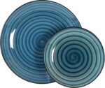 Elama Gia 24 Piece Round Stoneware Dinnerware Set in Dark Blue - Image 4