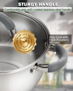Cook N Home Kitchen Cookware Set, 12-Piece Basics Stainless Steel Pots and Pans Set with Grey Silicone Handle, Silver - Image 7