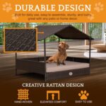 Huntley Pet Rattan Wicker Indoor Outdoor Cabana Raised Pet Bed with Canopy, Weather Proof Cushion Cover - Image 4