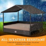 Huntley Pet Rattan Wicker Indoor Outdoor Cabana Raised Pet Bed with Canopy, Weather Proof Cushion Cover - Image 7