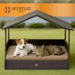 Huntley Pet Rattan Wicker Indoor Outdoor Cabana Raised Pet Bed with Canopy, Weather Proof Cushion Cover - Image 8