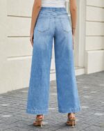 GRAPENT Pull On Womens Jeans Baggy Stretchy High Waisted Denim Wide Leg Trouser Pants Trendy Front Seam 90s Loose Jean - Image 3