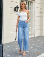 GRAPENT Pull On Womens Jeans Baggy Stretchy High Waisted Denim Wide Leg Trouser Pants Trendy Front Seam 90s Loose Jean - Image 4