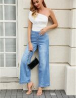 GRAPENT Pull On Womens Jeans Baggy Stretchy High Waisted Denim Wide Leg Trouser Pants Trendy Front Seam 90s Loose Jean - Image 5