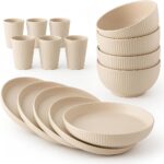 18 PCS Wheat Straw Dinnerware Sets Plates and Bowls Set Kitchen Cups Dinnerware sets for 6 Microwave and Dishwasher Safe Unbreakable Dinnerware Set Dish Set - Image 2