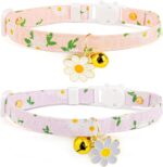 2 Pack Cotton Breakaway Cat Collar with Bell Pink&Purple Flowers Pendant Cute Kitten Cat Collar Suitable for Girls and Boys - Image 2