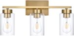 3-Light Bathroom Vanity Light, Modern Brushed Gold Wall Lights with Clear Glass Shades, Bathroom Wall Sconce Lamp for Mirror Living Room Bedroom Hallway - Image 2