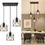 3-Light Hanging Pendant Light Fixtures, Farmhouse Kitchen Island Light Fixture, Industrial Hanging Pendant Lighting for Dining Room Bedroom Hallway, Black Metal Cage Pendant Lamp, E26 Base - Image 2
