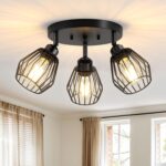 3-Light Kitchen Light Fixtures Ceiling Mount, Adjustable Multi-Directional Farmhouse Black Metal Cage Flush Mount Ceiling Light Fixtures for Hallway Dining Room Entryway - Image 2