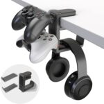 3-in-1 PC Gaming Headset&Controller Holder - EURPMASK Headphone Stand w/Adjustable Clamp&2 Controller Holder&Rotating Arm&Cable Organizer, Universal PC Gaming Accessory Controller Headset Stand-Black - Image 2