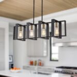 35.4" Kitchen Island Lighting Fixture, Dining Room 4 Lights Chandeliers, Black Wood+Metal Pendant Light for Foyer Hallway Living Room - Image 2
